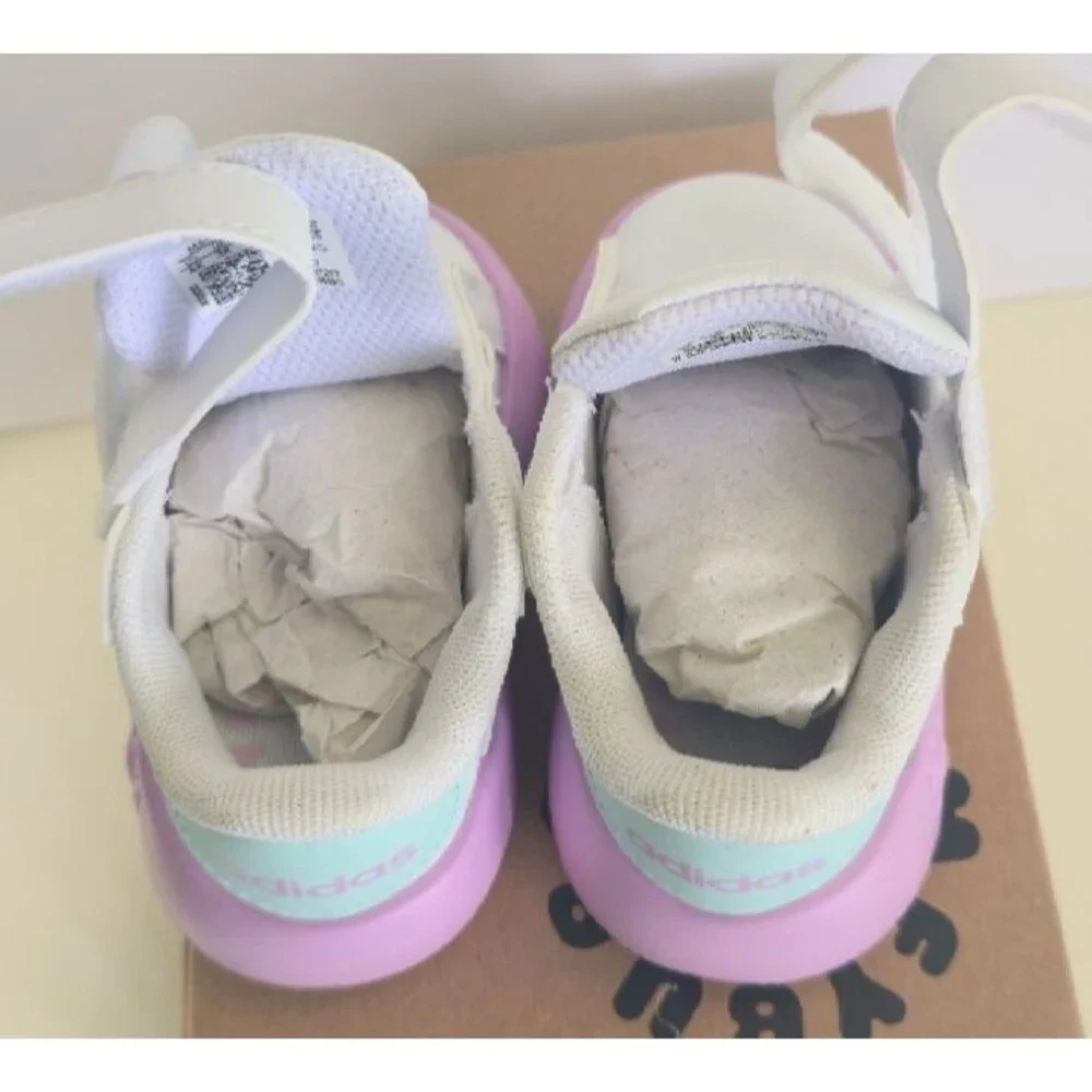 Adidas Grand Court 2.0 Girls Infant Shoes Size 4K White Turquoise Purple - Picture 6 of 11